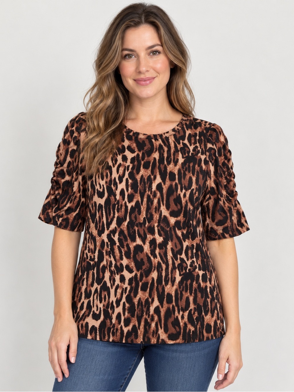 Investments Leopard Print Short Sleeve Top - Brown & Black
